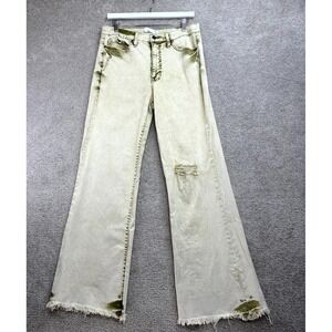 Sam Edelman‎ Bay Flare Jeans Womens 30 Mint Green Cotton High-Rise Frayed Hem